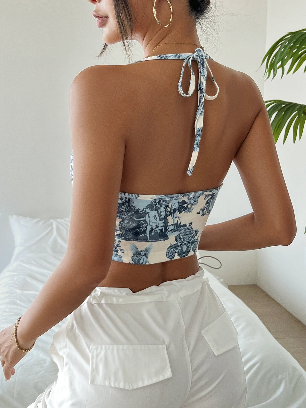 Isla Bleu Porcelain Halter Corset Top