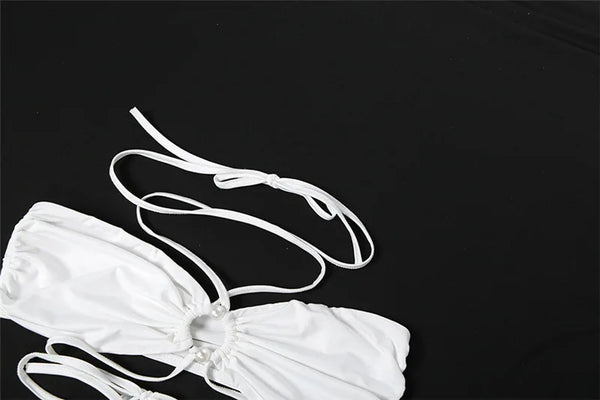 Pearl White Halter Bikini & Maxi Cover-Up Set Three-piece
