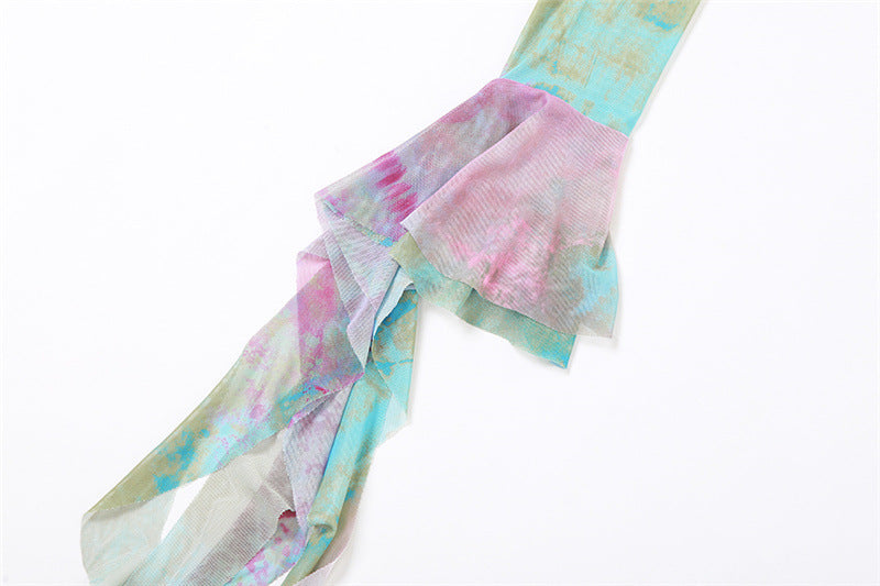 Gwynedd Y2K Ruffle Tie-Dye Crop Top & Wrap Mini Skirt Set