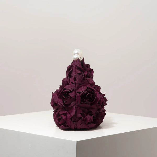 Rosalind Satin Rosette Pearl-Handle Half-Moon Evening Bag