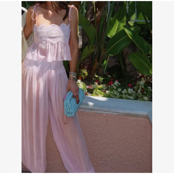 Paloma Lace-Up Pleated Pants Set Two-piece