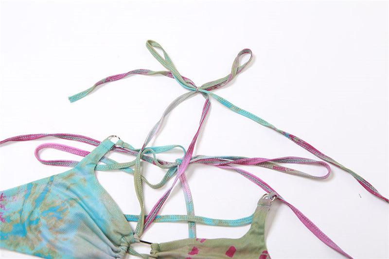 Gwynedd Y2K Ruffle Tie-Dye Crop Top & Wrap Mini Skirt Set