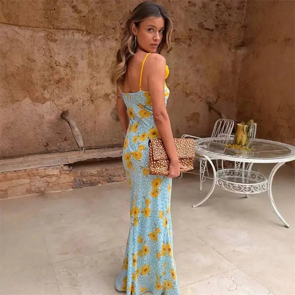 Etta Floral V-Neck Backless Maxi Dress
