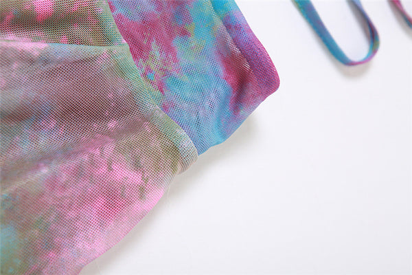 Gwynedd Y2K Ruffle Tie-Dye Crop Top & Wrap Mini Skirt Set