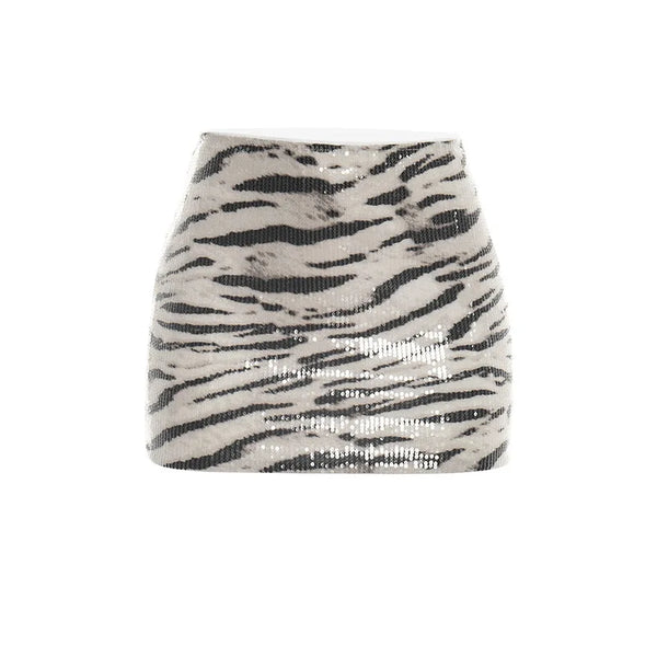 Zahara Zebra-Sequin Backless Mini Skirt Set Two-piece