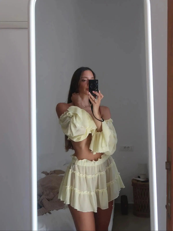 Ruffle Beach Dresses Cover Up Women Bandage Long Sleeve Dress High Waist Beach Cover Ups Summer Bandage Beachwear Dress Clothing