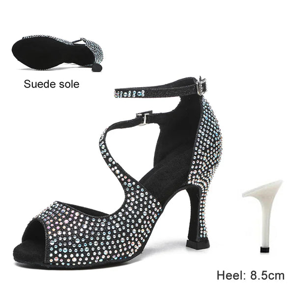 DKZSYIM Latin Dance Shoes For Women Ballroom Tango Rhinestones Dancing Shoes High Heels Black/Silver/Gold Women's Wedding Shoes