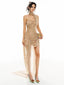 Nibber Birthday Party Dress Women Mesh Scarf Halter Y2K Double-Layer Ruched Irregular Sexy Elegant Peach Hip Clubear Bodycon