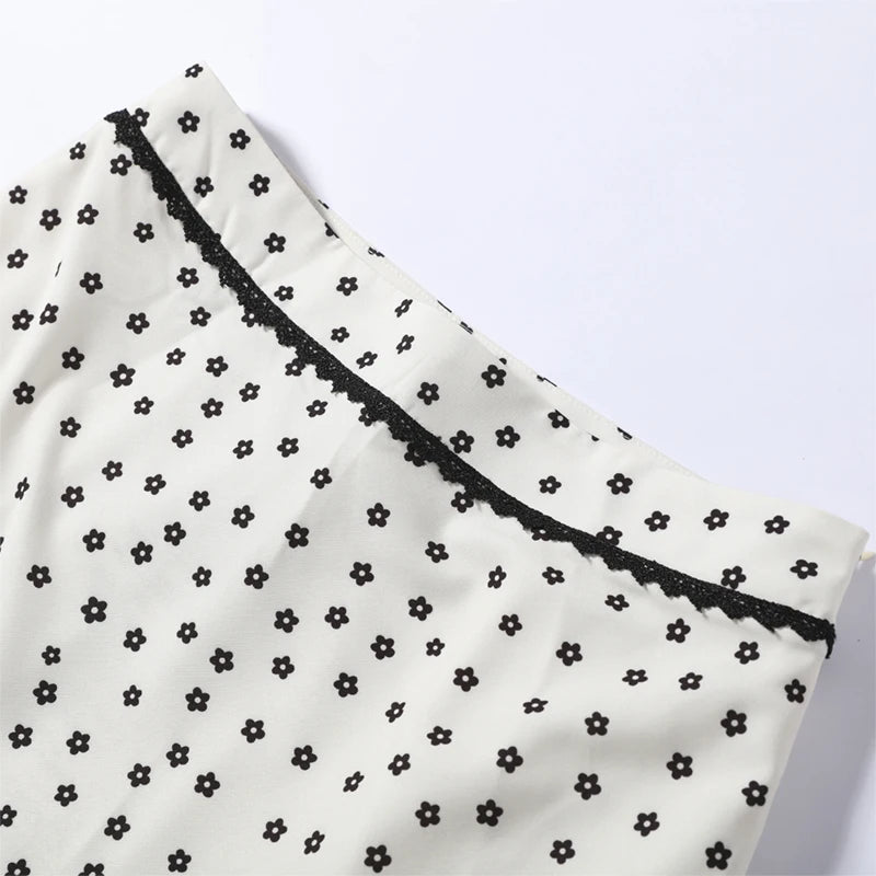 Fashion Women's Polka Dot Long Skirt Set Square Neck Lantern Sleeve Lace Crop Top High Waist A-line Skirts 2026 Summer Lady Suit