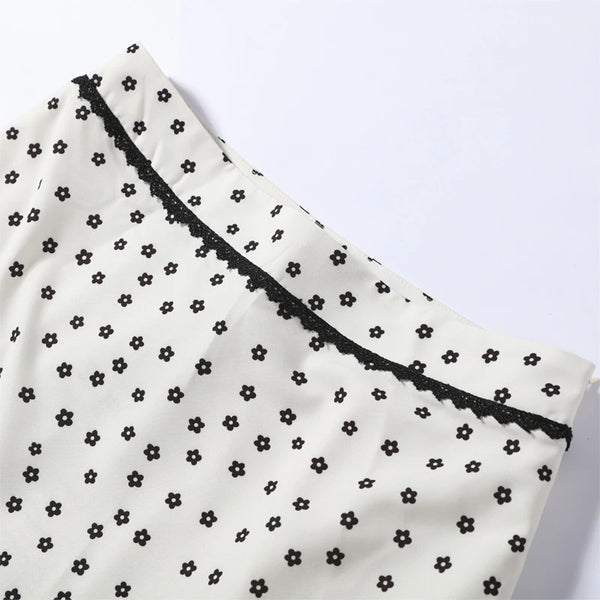 Fashion Women's Polka Dot Long Skirt Set Square Neck Lantern Sleeve Lace Crop Top High Waist A-line Skirts 2026 Summer Lady Suit