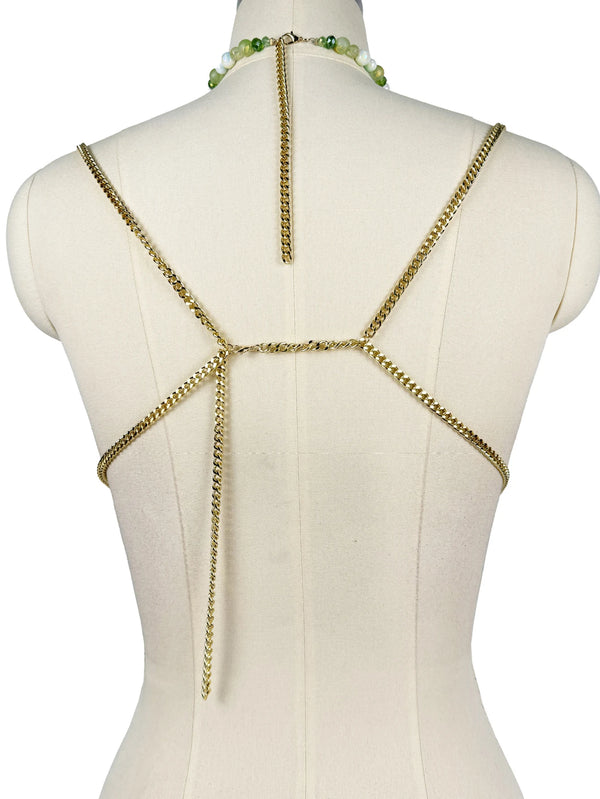 Ione Green Rhinestone Sequin Corset Crop Top