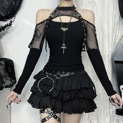 Ophelia Noir Fishnet Harness Top One-piece