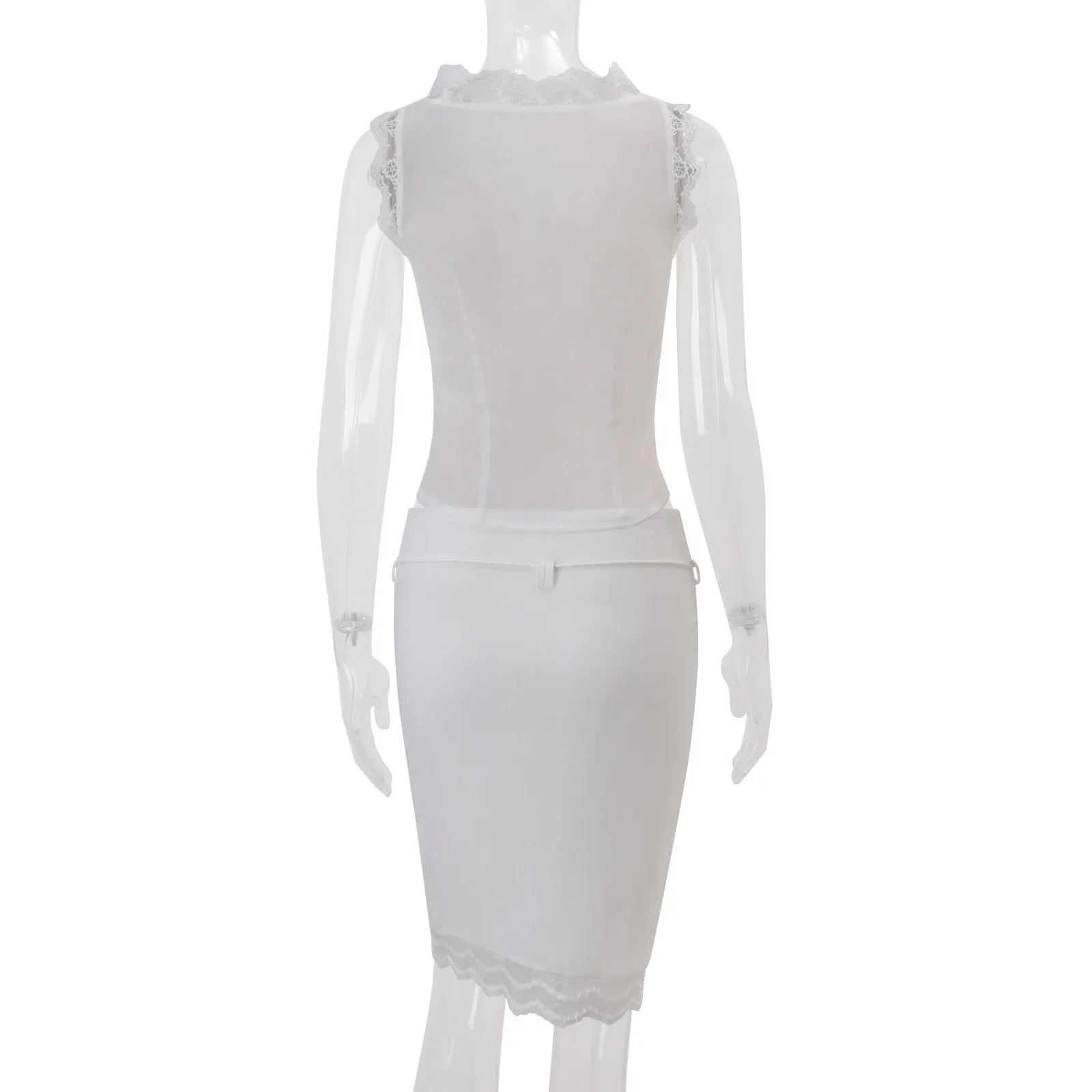 Celine Lace-Trim Deep-V Midi Skirt Set Two-piece