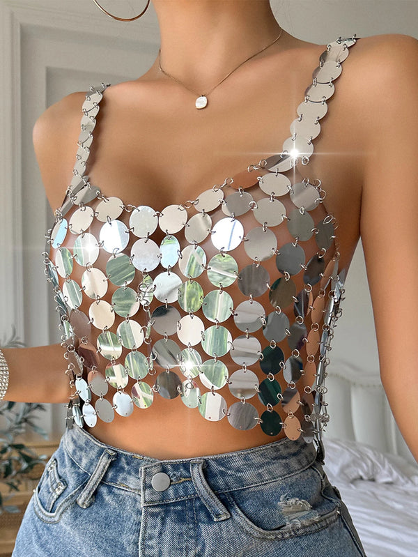 Marisol Metal Sequin Halter Crop Top