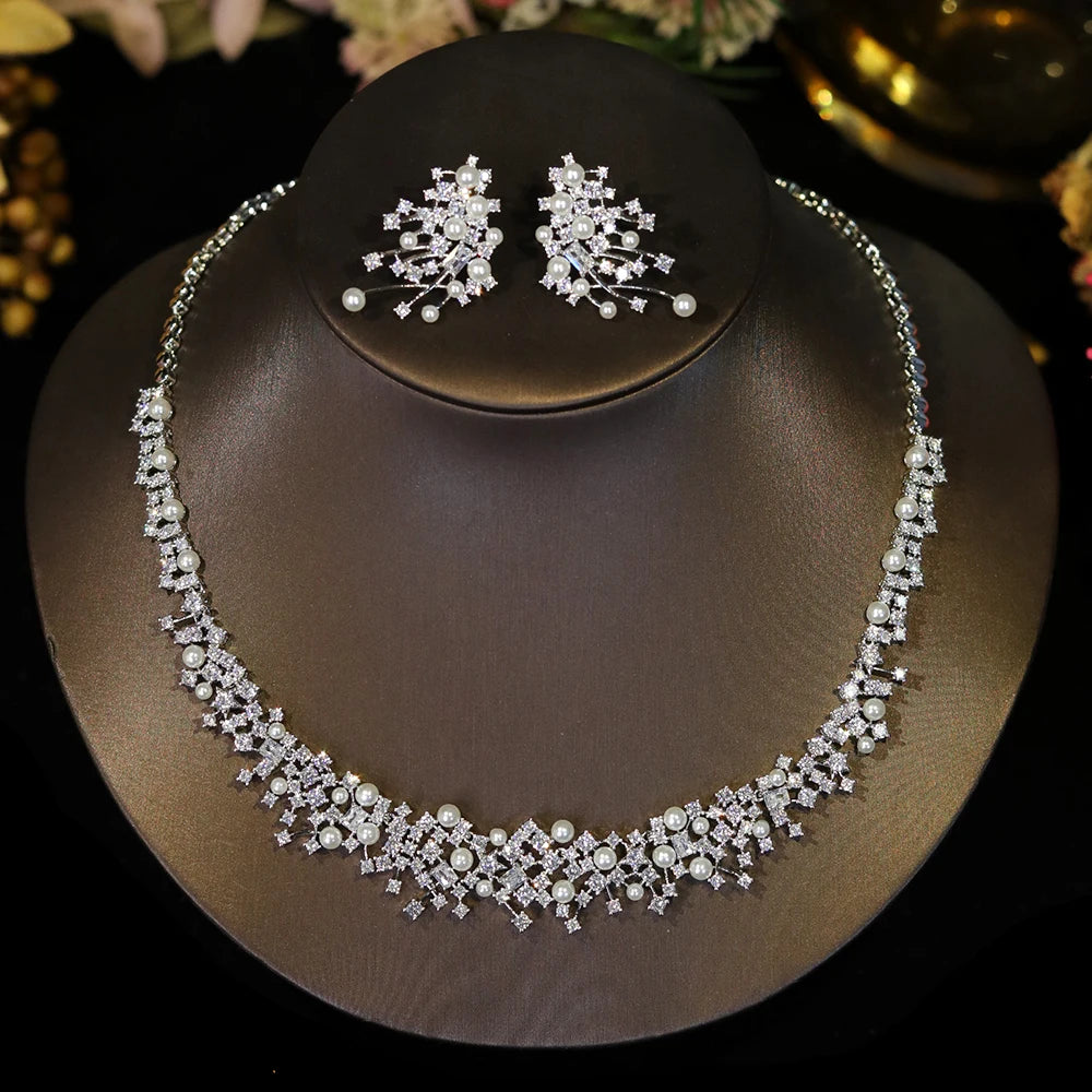 Leonora Pearl Crystal Choker & Earring Jewelry Set