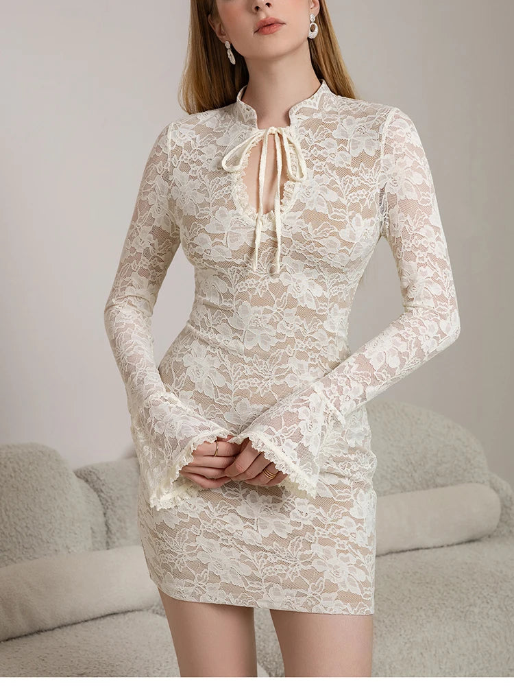 Valencia Floral Lace Long-Sleeve Mini Dress