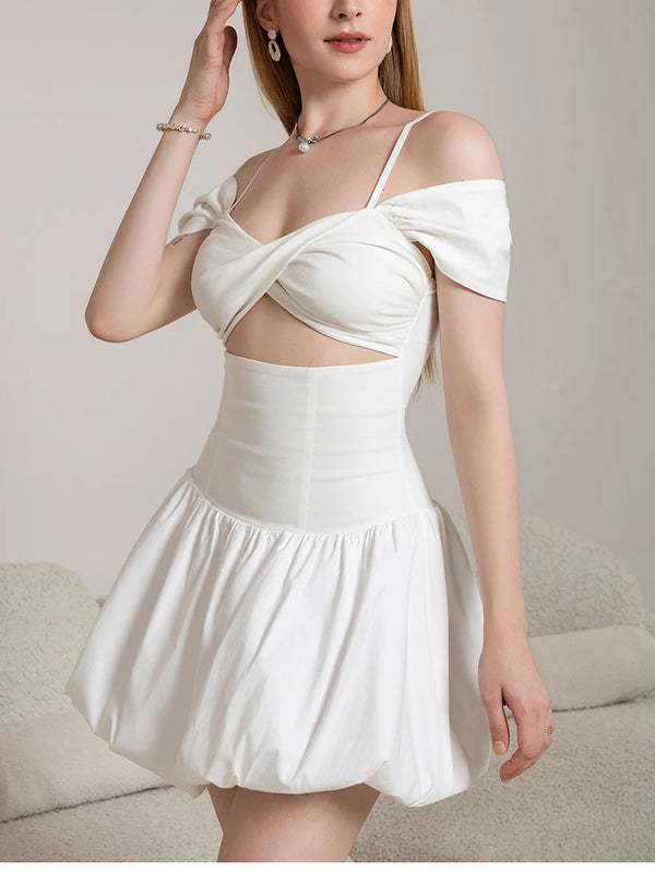 Elodie Off-Shoulder Cutout Bubble Mini Dress