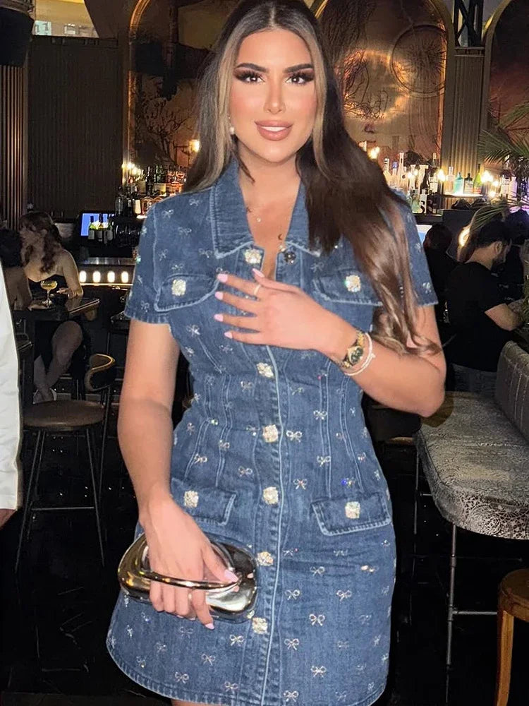 Denim Darling Printed Collared Mini Dress