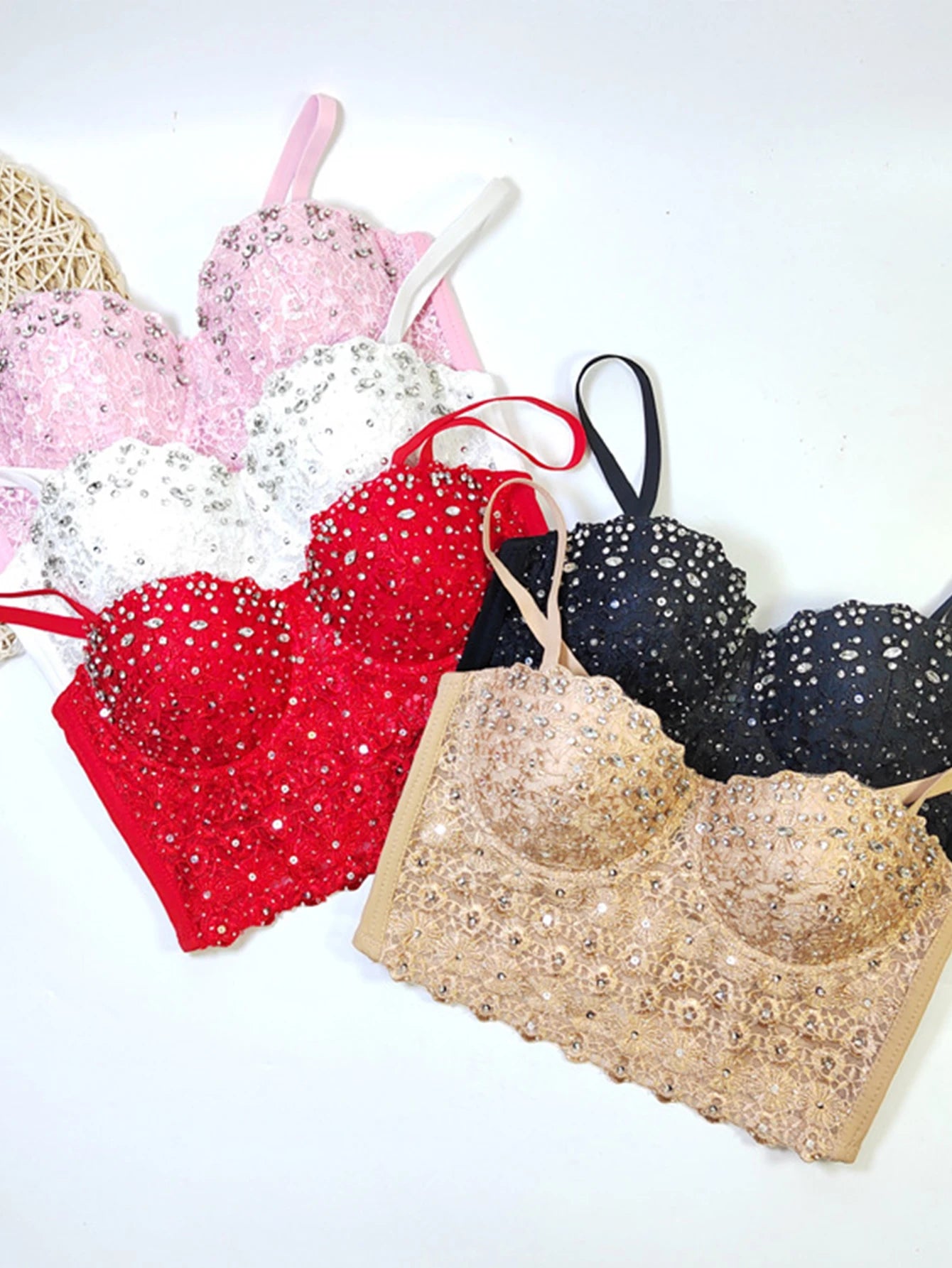 Sexy see through lace corset crop top women clothing summer cropped bustier bra halter tank top rhinestone club party tube tops