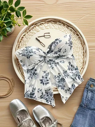 Flora Floral Off-Shoulder Crop Top One-piece