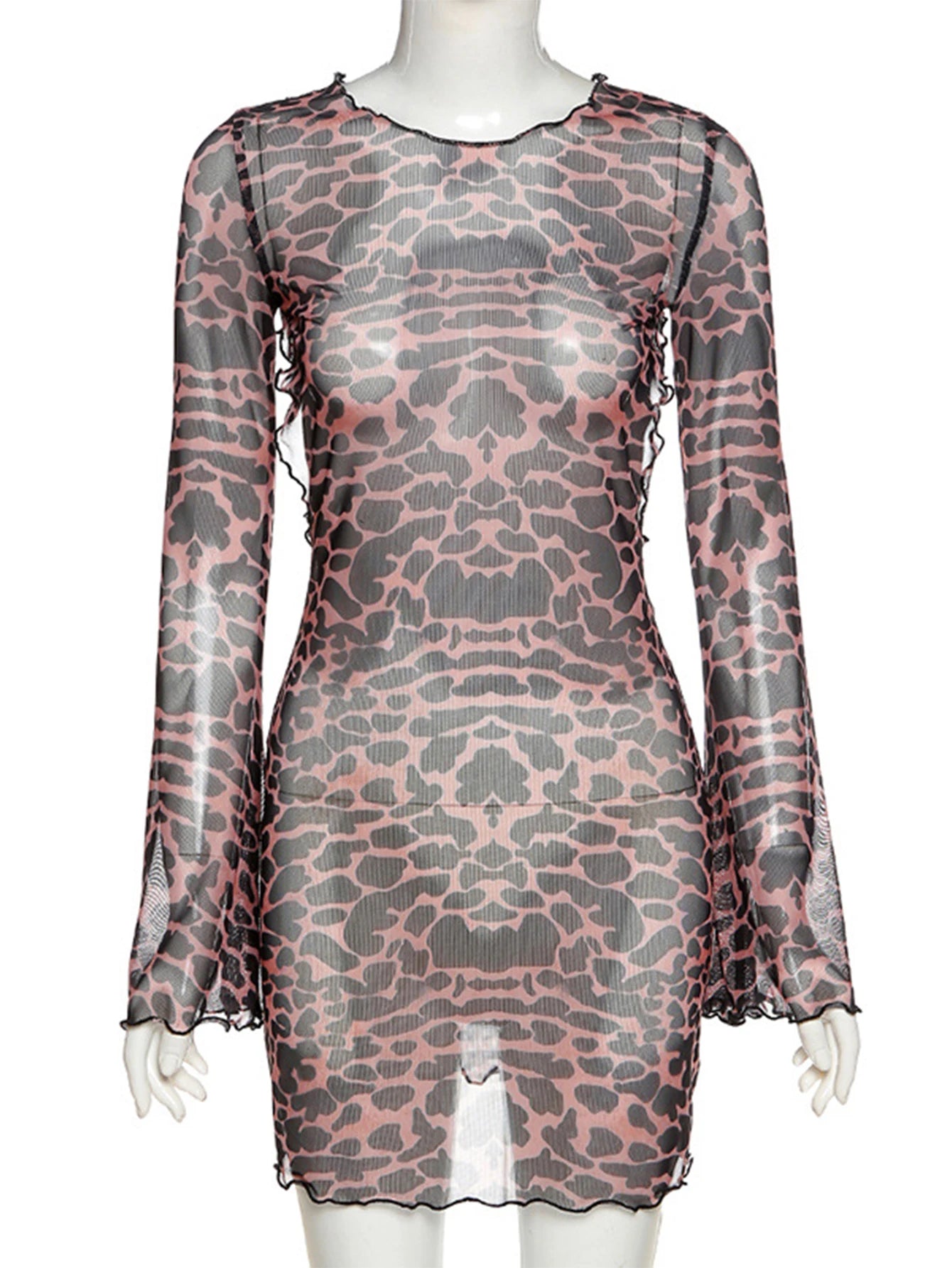 Romilly Leopard Backless Long-Sleeve Mini Dress