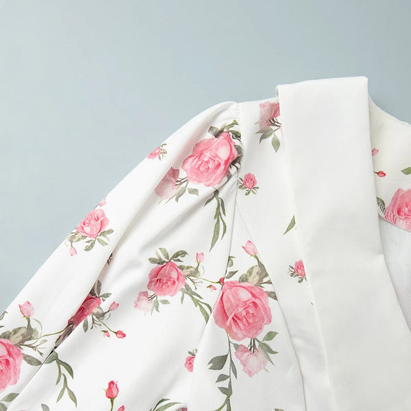 Gisella Floral Collared Puff-Sleeve Pearl-Button Ruffle Mini Dress
