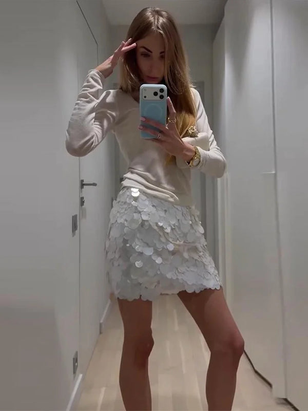 Sexy Sequins Women's Bodycon Mini Skirts Chic High Waist Short A-line Beach Skirt 2026 Spring Summer Lady Y2k Party Club Wear
