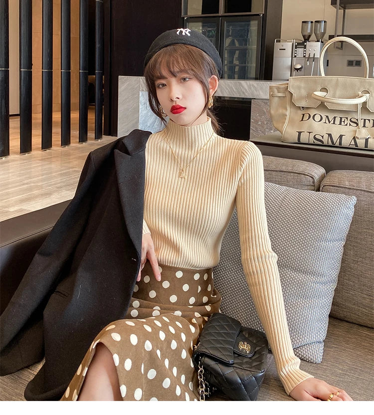Hildegard Ribbed Knit Mock-Neck Slim Sweater One-piece