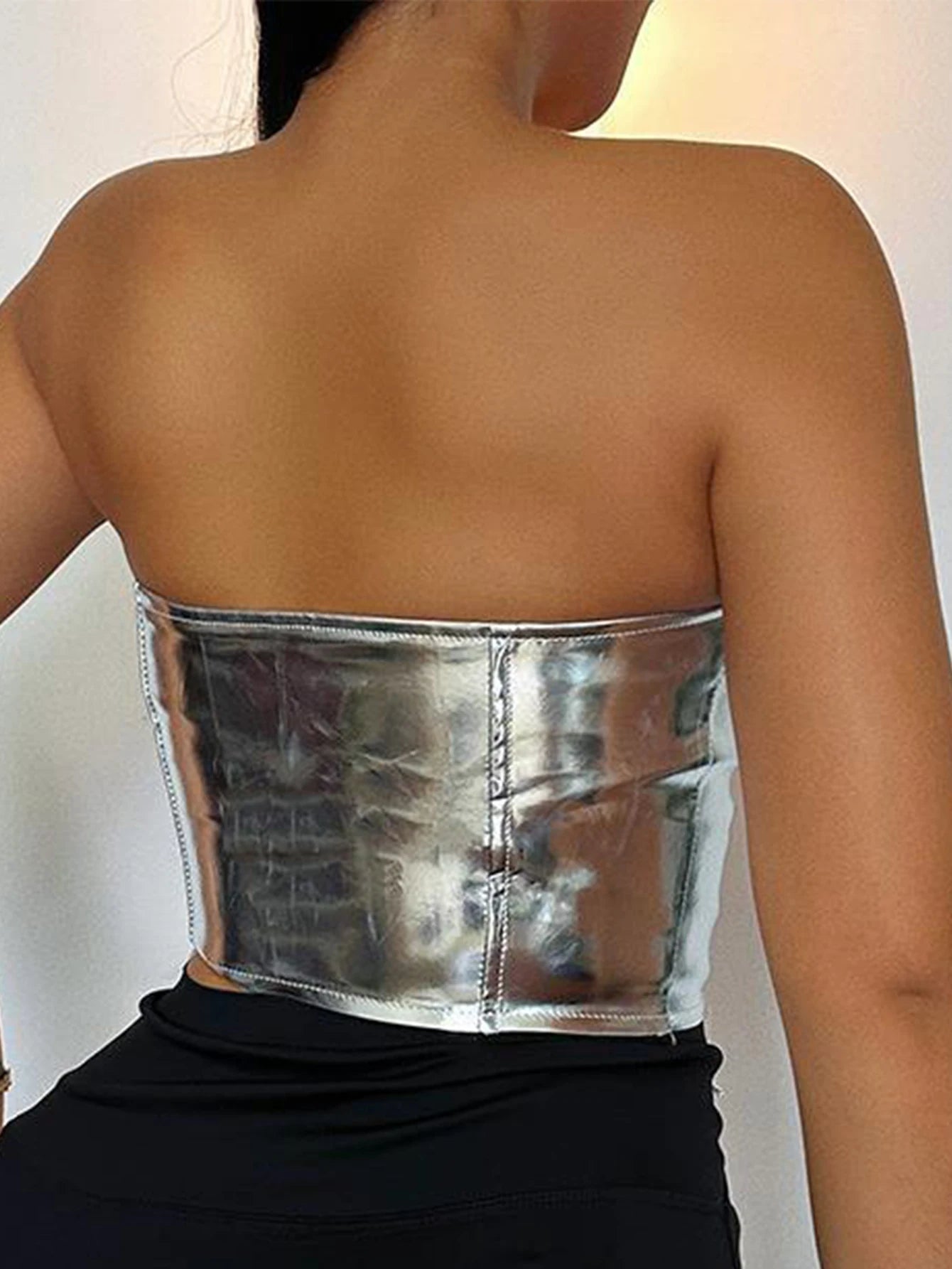 Sylvie Metallic PU Leather Corset Crop Top Secondary image