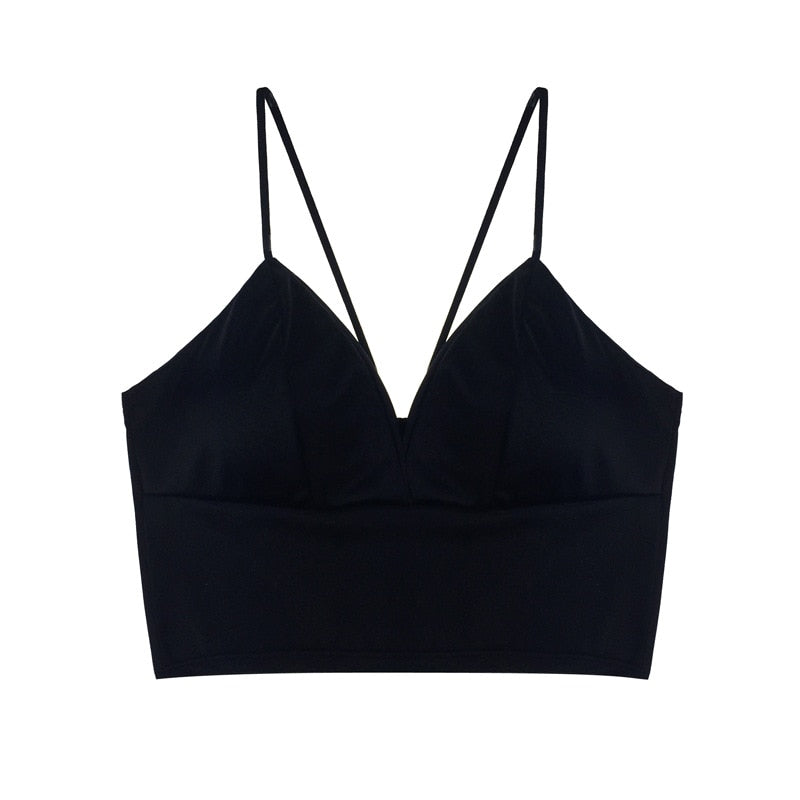 Silk Cami Tank Tops Women'S Camisole Spaghetti Strap Women V Neck White Black Sleeveless Streetwear High Street With Chest Pad