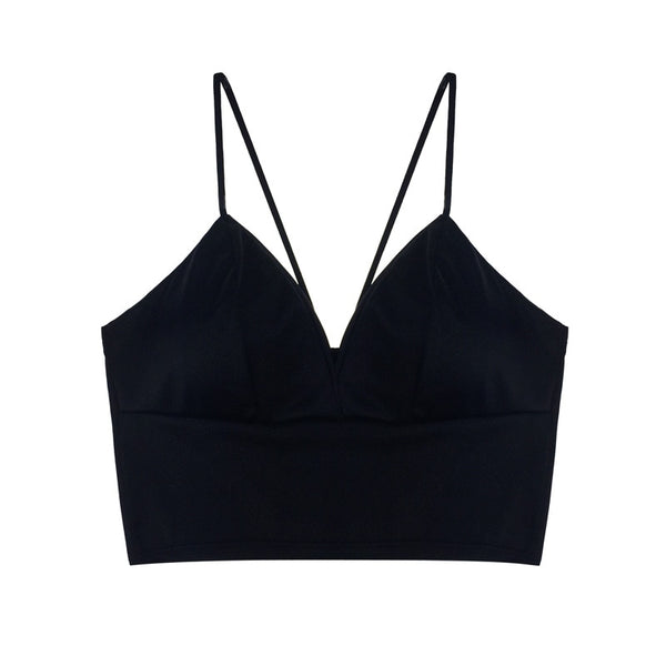 Silk Cami Tank Tops Women'S Camisole Spaghetti Strap Women V Neck White Black Sleeveless Streetwear High Street With Chest Pad