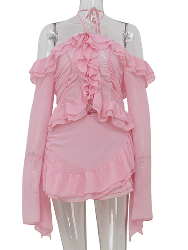 Fiorella Ruffled Off-Shoulder Backless Mini Dress