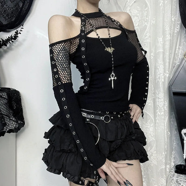 Ophelia Noir Fishnet Harness Top One-piece