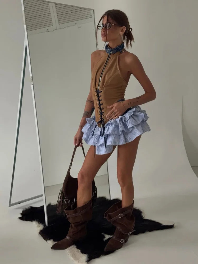 Talia Color-Block Denim Corset Mini Dress Collection Secondary image