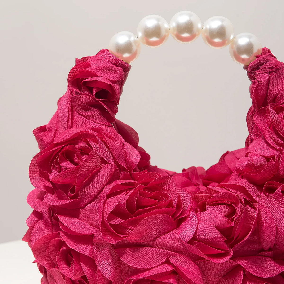 Rosalind Satin Rosette Pearl-Handle Half-Moon Evening Bag