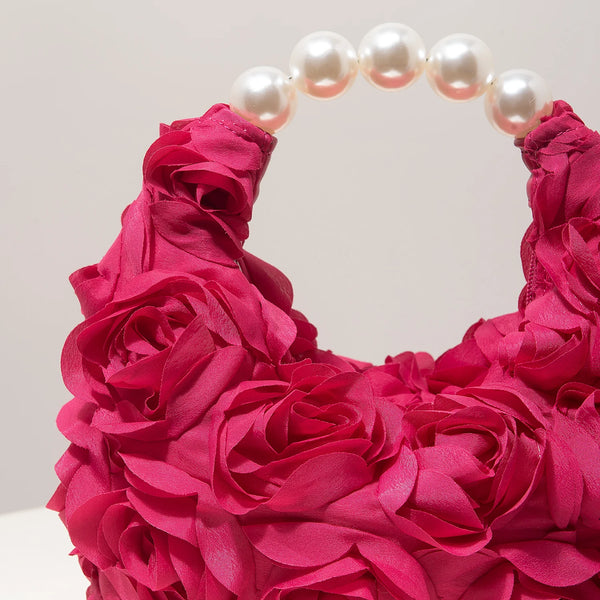 Rosalind Satin Rosette Pearl-Handle Half-Moon Evening Bag