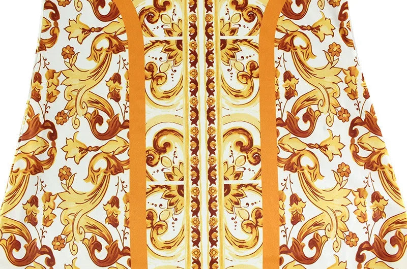 Valencia Baroque-Print Bodycon Midi Dress