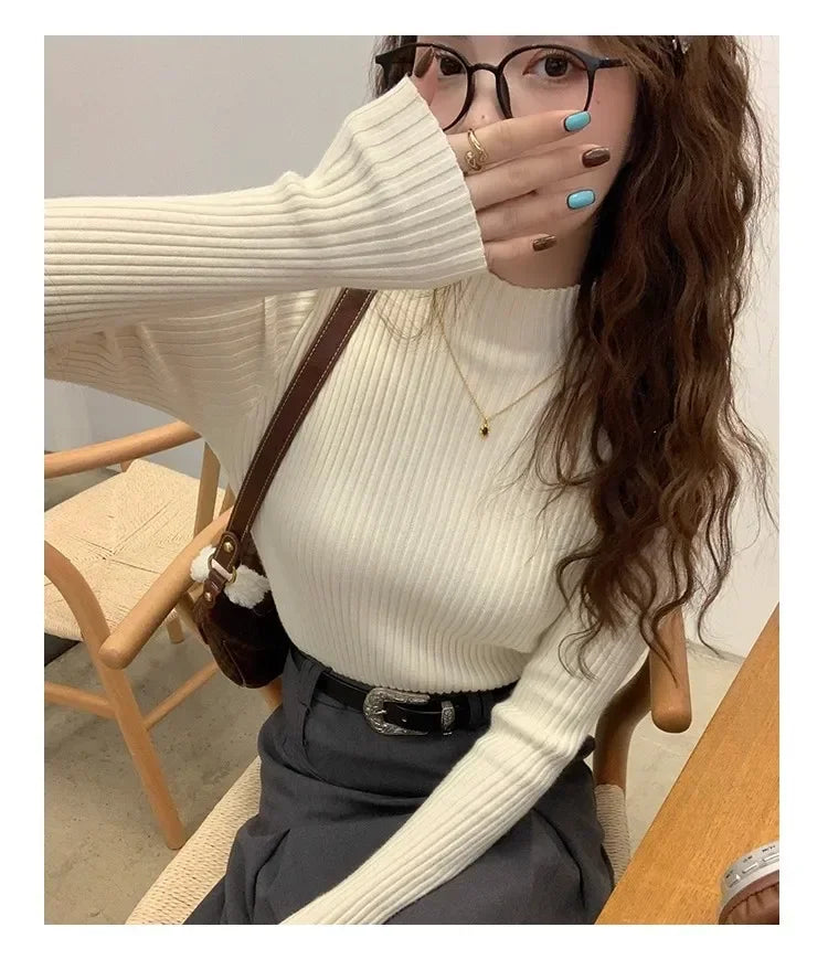Clementina Slim Twist-Rib Knit Turtleneck Sweater One-piece