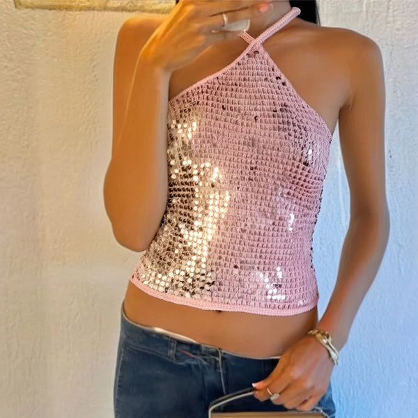 Sienna Sunshine Sequin Spaghetti Strap Party Top