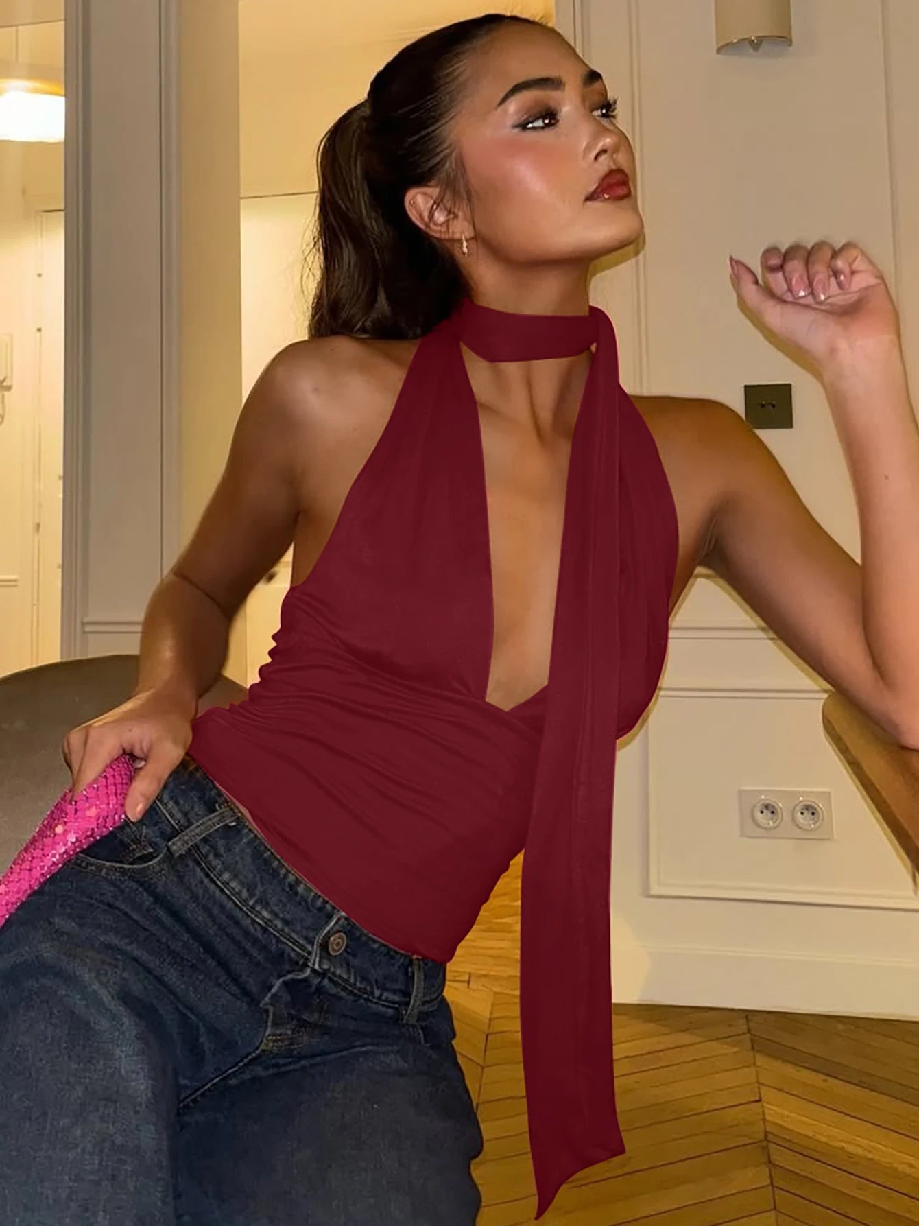 Lena Sunset Sleeveless Halter Scarf Top
