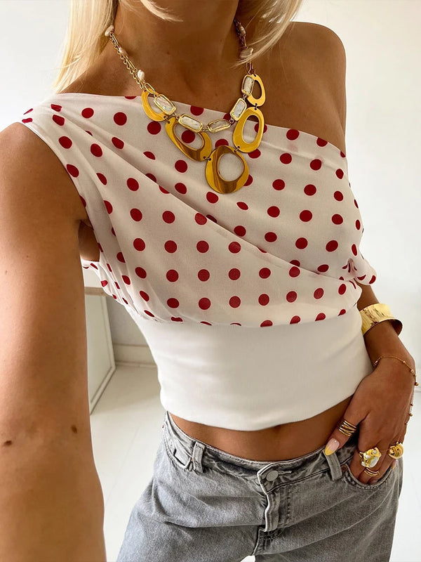 Sofia Midnight Polka One-Shoulder Top
