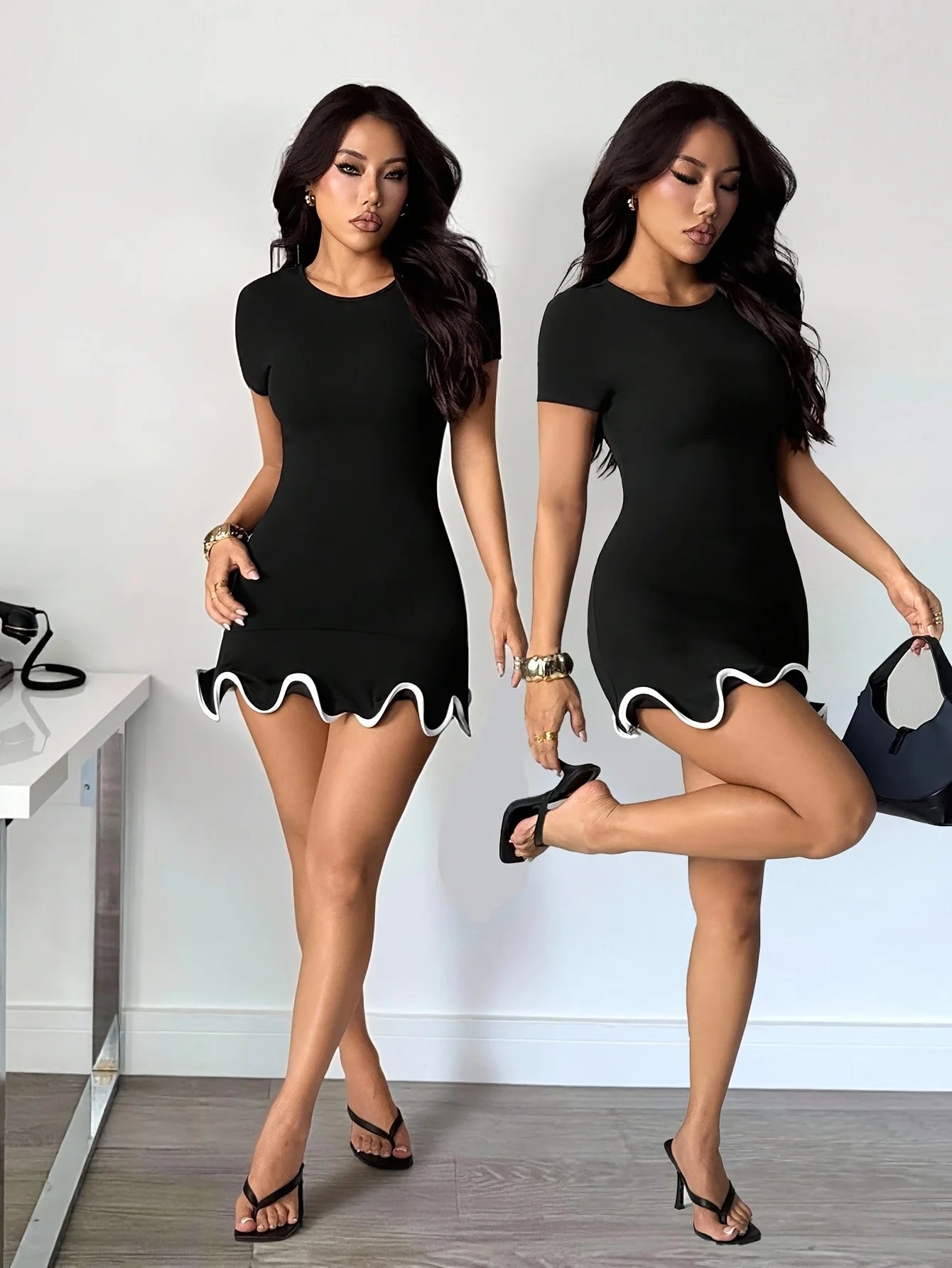 Amara Ruffle Round-Neck Bodycon Mini Dress