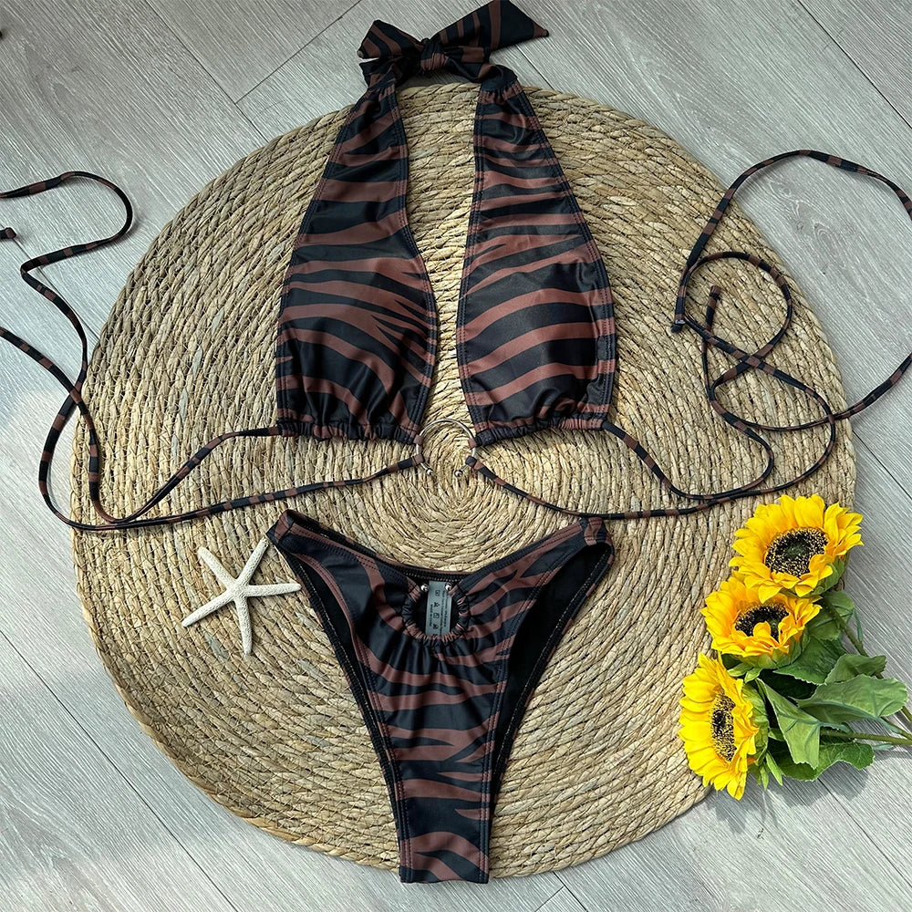 Kaia Patchwork Halter Micro Bikini Two-piece