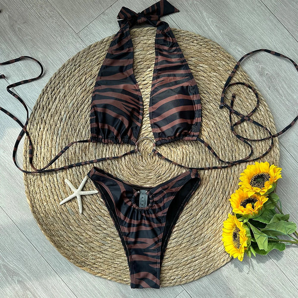 Kaia Patchwork Halter Micro Bikini Two-piece