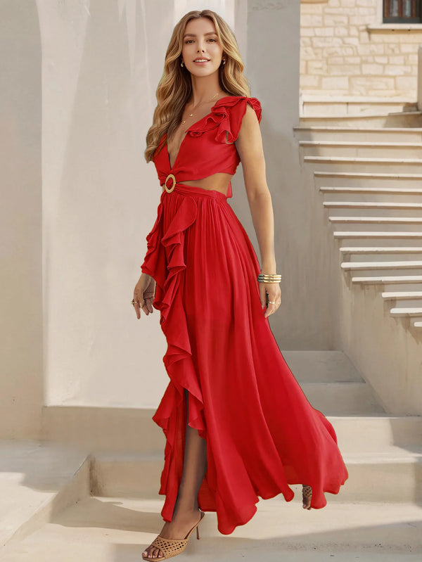 Eulalia Ruffled Backless A-Line Maxi Dress