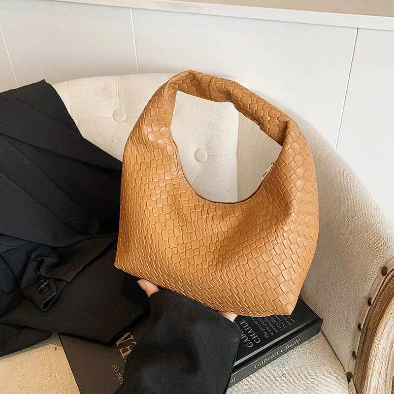 Henrietta Woven Faux-Leather Top-Handle Hobo Bag
