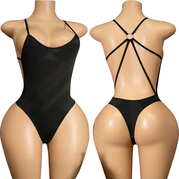 Erotic Crotchless Lingerie Women Hollow Bodysuit One Pieces Thong Sexy Costumes Deep V Neck Teddy Babydoll Dress Porno Underwear