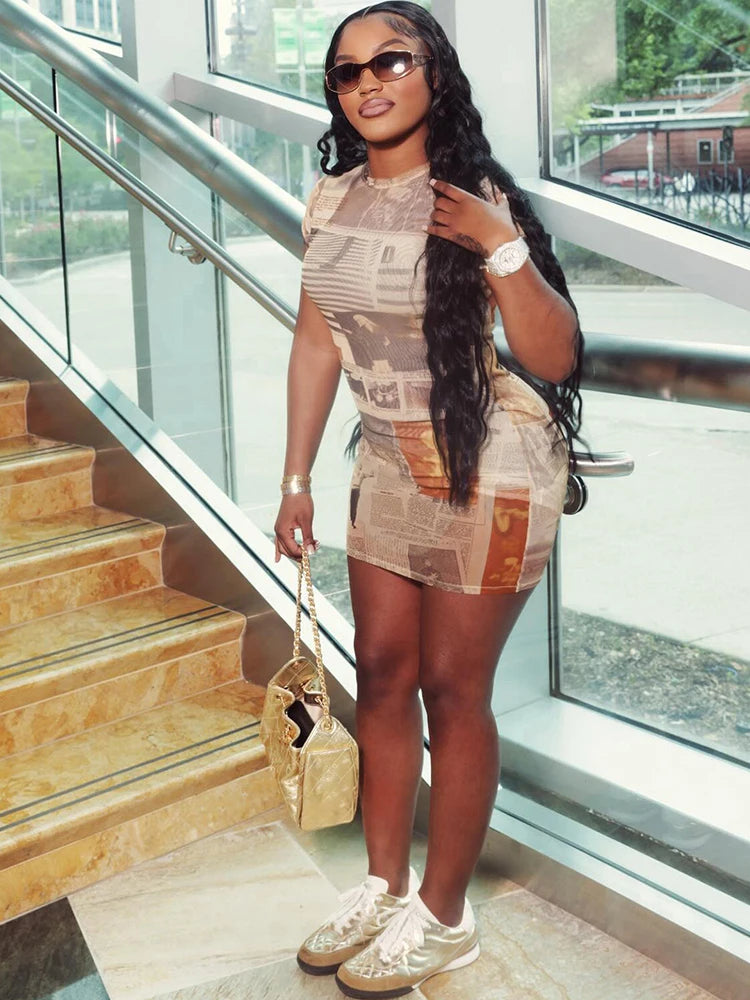 Beatrix Newspaper Print Bodycon Mini Dress Secondary image
