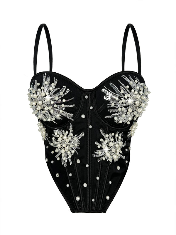 Rowena Rhinestone Backless Corset Crop Top