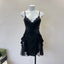 Noelle Lace-Trim Velvet Ruffle Backless Mini Nightgown